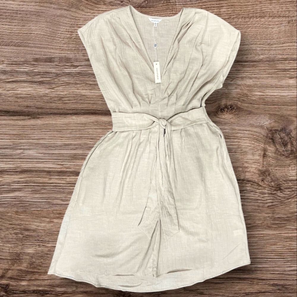 Max Studio V-neck Waist Tie Dress (cobblestone/ tan) read description - Picture 2 of 8